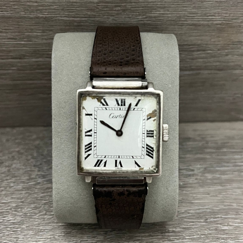 Vintage Cartier Tank Square Sterling Silver .925 Pre-owned 1970s Cartier INC